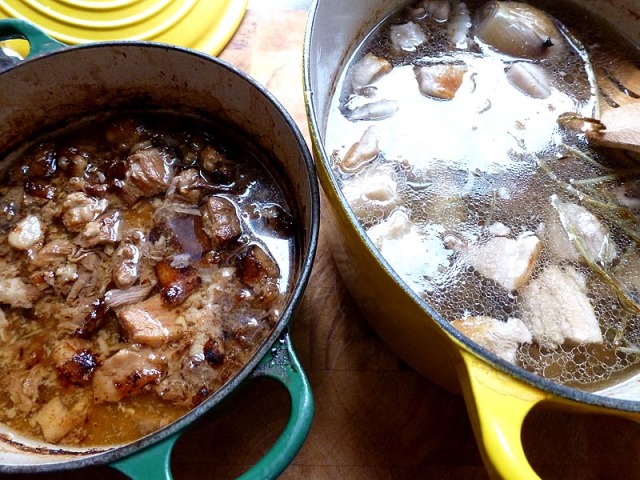On the left is the pot with venison & pork belly rillettees and on the right are traditional French rillettes